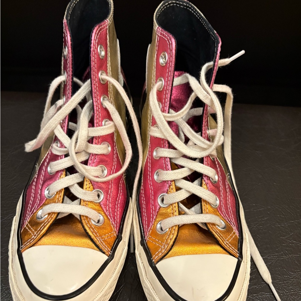 Converse Pink and Gold High-Top Sneakers